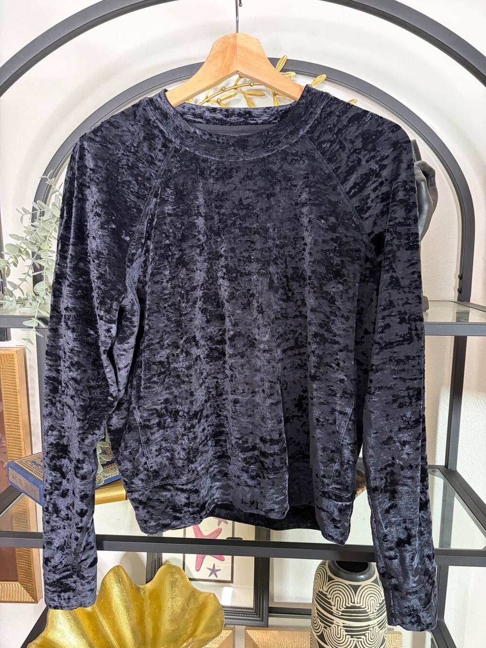 Lululemon Black Crushed Velvet Raglan Crewneck Pullover